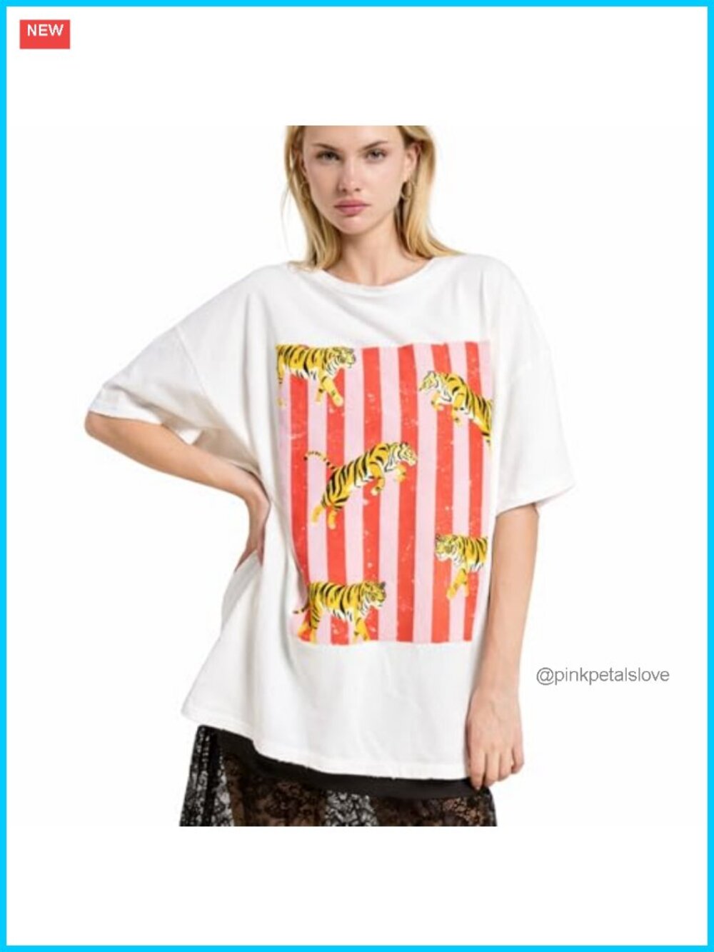 Women's Oversized Vintage Tiger Graphic Tee Relaxed Boyfriend Streetwear